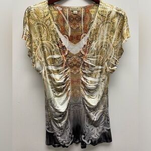 4 for $25 🌿 One World Paisley Ruched Top 🌿 - Large